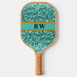 Blauwgroen Groen Glitter Aangepaste Naam Monogram  Pickleball Paddle