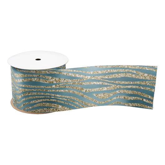 Blauwgroen Groen Glitter Zebra afdrukken  Lint (Spoel)