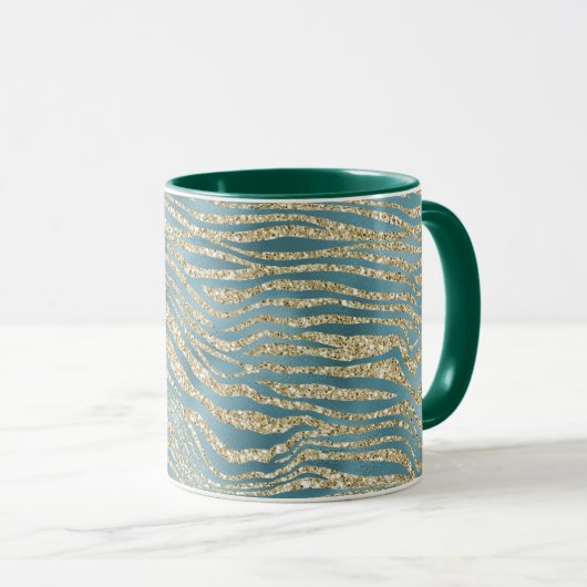 Blauwgroen Groen Glitter Zebra afdrukken    Mok (Voorkant rechts)
