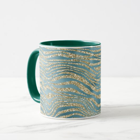 Blauwgroen Groen Glitter Zebra afdrukken    Mok (Voorkant links)