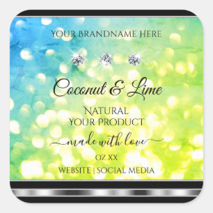 Blauwgroen groen glitterproduct met etiket diamant