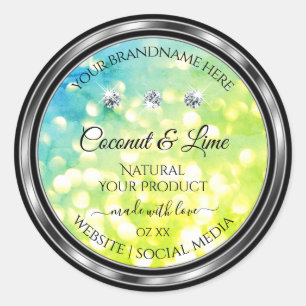 Blauwgroen groen glitterproduct met etiket diamant