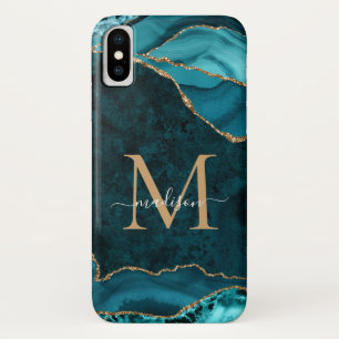 Blauwgroen Groen Goud Glitter Agaat Edelsteen Mono iPhone X Hoesje