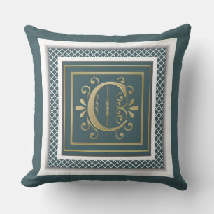 Blauwgroen Groen Goud Monogram Sierkussen