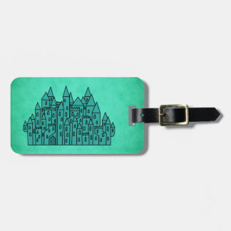 Blauwgroen groen kasteel. bagagelabel
