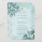 Blauwgroen groen katholiek nuptial mis bruiloft kaart (Voorkant / Achterkant)