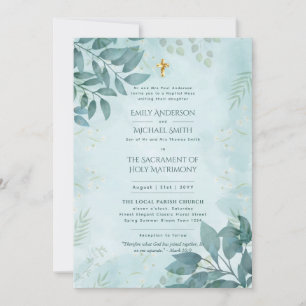 Blauwgroen groen katholiek nuptial mis bruiloft kaart