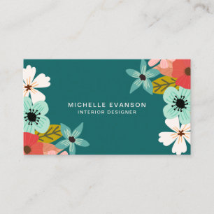 Blauwgroen Groen Moderne Bloemen Kleurrijke Bloeme Visitekaartje