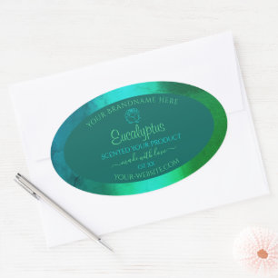 Blauwgroen groen patroonproductlabel in de schemer ovale sticker