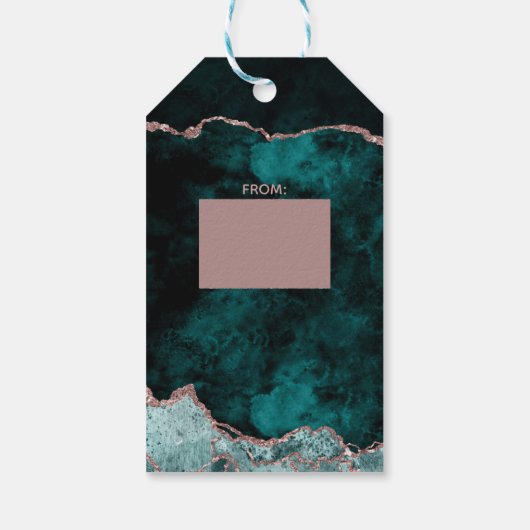 Blauwgroen Groen Roos Gouden Agaat Bruids Display Cadeaulabel (Achterkant)