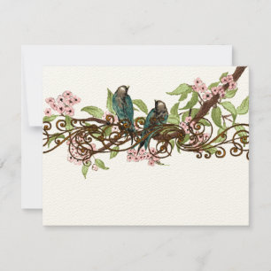 Blauwgroen Groen Roze Vogels Bruiloft RSVP Kaartje