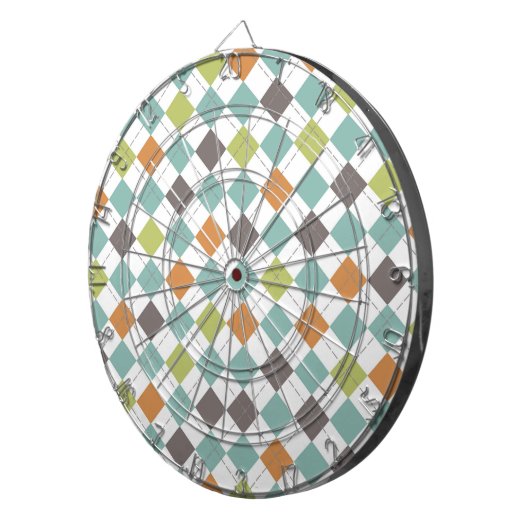 Blauwgroen Groen Sinaasappel Taupe Classic Argyle Dartbord (Voorkant Rechts)