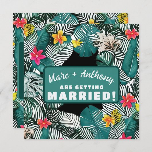 Blauwgroen groen tropisch Oerwoud bestemming bruil Save The Date (Voorkant / Achterkant)