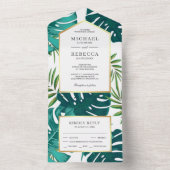 Blauwgroen groen tropisch palmmonstera levewieden all in one uitnodiging (Binnen)