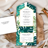 Blauwgroen groen tropisch palmmonstera levewieden all in one uitnodiging