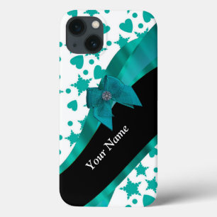 Blauwgroen groen  vlekkerig patroon gepersonalisee iPhone 13 hoesje