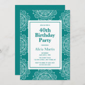 Blauwgroen Groen & Wit Mandala Bloem 40ste Verjaar Kaart (Voorkant / Achterkant)
