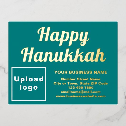 Blauwgroen Groen Zakelijk Merk op Chanoeka Folie Feestdagen Briefkaart (Voorkant)