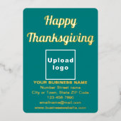 Blauwgroen Groen Zakelijk Merk op Thanksgiving Folie Feestdagenkaart (Voorkant)