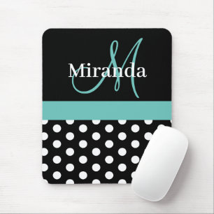 Blauwgroen Groen Zwart Witte Polka Dot Monogram Muismat