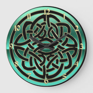 Blauwgroen groene Black en Gold Celtic Knot Wall-k Grote Klok