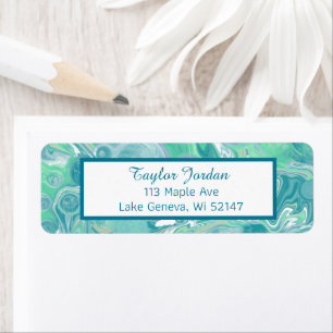 Blauwgroen groene blauwe marmer Fluid Art op maat Etiket