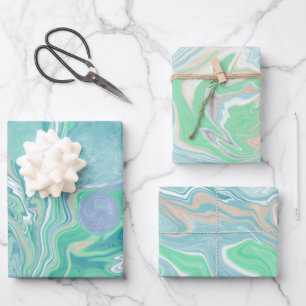 Blauwgroen groene blauwe marmervochtige kunst inpakpapier vel