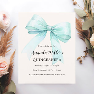 Blauwgroen groene boogcrème Quinceanera uitnodigin
