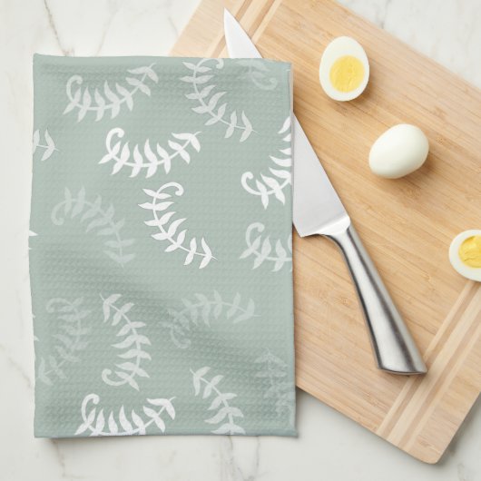 Blauwgroen groene botanische bladeren theedoek (Quarter Fold)