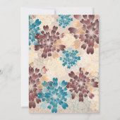 Blauwgroen groene, bruine en ivoren bloemen Retro  Kaart (Achterkant)