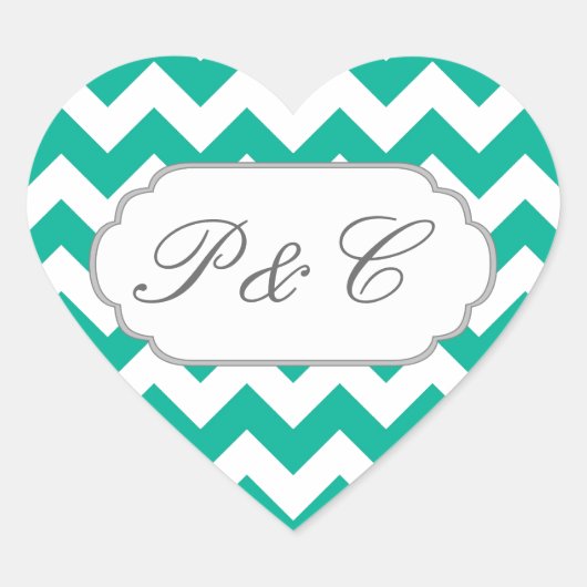 Blauwgroen groene Chevron - aangepaste tekst en mo Hart Sticker (Voorkant)