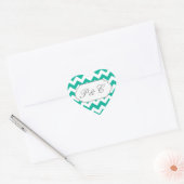 Blauwgroen groene Chevron - aangepaste tekst en mo Hart Sticker (Envelop)