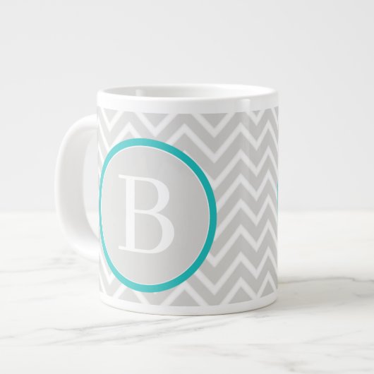 Blauwgroen groene Chevron Monogram Giant Coffee Mo Extra Grote Beker (Voorkant links)
