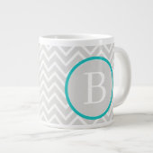 Blauwgroen groene Chevron Monogram Giant Coffee Mo Extra Grote Beker (Voorkant rechts)