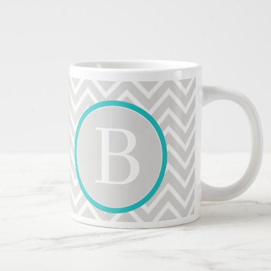 Blauwgroen groene Chevron Monogram Giant Coffee Mo Extra Grote Beker (Rechts)