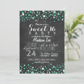 Blauwgroen Groene Confetti Krijtbord Sweet 16 Part Kaart (Staand voorkant)