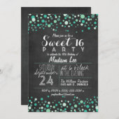 Blauwgroen Groene Confetti Krijtbord Sweet 16 Part Kaart (Voorkant / Achterkant)
