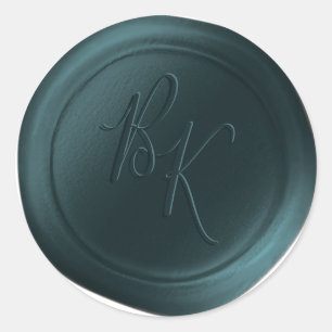 Blauwgroen Groene Dubbele Monogram Faux Wax Seal S Ronde Sticker