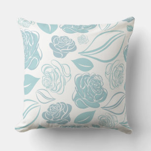 Blauwgroen groene en witte rozen en bladeren Kussen
