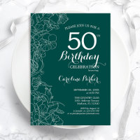 Blauwgroen Groene Floral 50th Birthday Party
