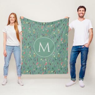 Blauwgroen-groene, Floral-gepersonaliseerde MONOGR Fleece Deken