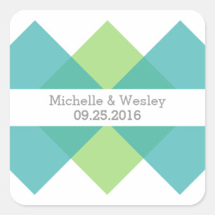 Blauwgroen groene geometrische driewielige trekker vierkante sticker