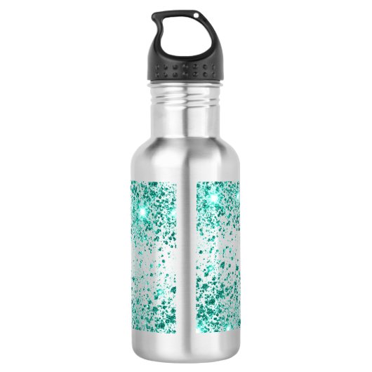 Blauwgroen groene glitter naam script meisje waterfles (Achterkant)