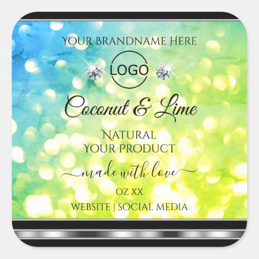 Blauwgroen groene Glitter Product Labels diamanten (Voorkant)