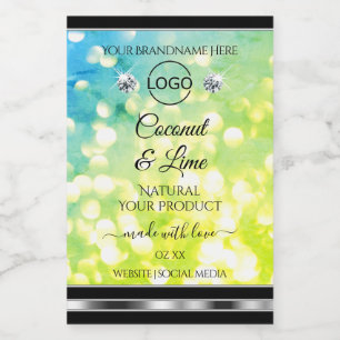 Blauwgroen groene Glitter Product Labels diamanten Voedselcontainer Etiket