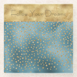 Blauwgroen groene gouden Luxe glam Stippen   Glazen Onderzetter