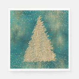Blauwgroen groene goudglitter - kerstboom servet