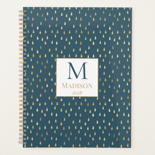 Blauwgroen groene goudregendruppel Modern Trendy M Planner (Voorkant)