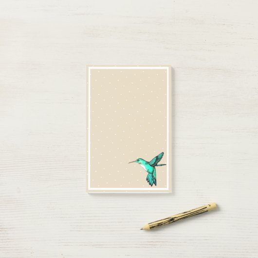 Blauwgroen Groene Hummingbird & Witte Stippen Post-it® Notes (Op bureau)