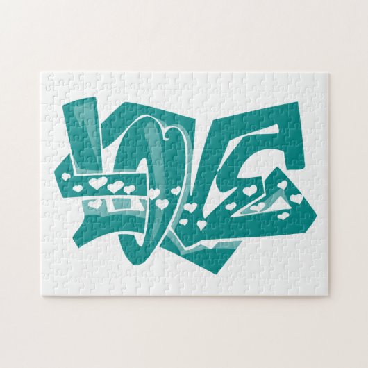 Blauwgroen groene liefde graffiti legpuzzel (Horizontaal)